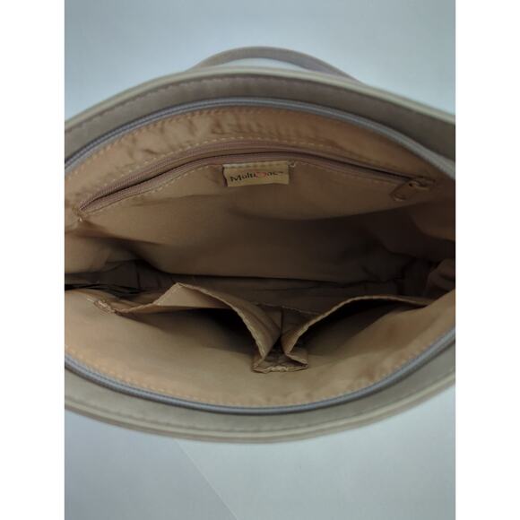 MultiSac Tan Gray Vegan Leather Shoulder Bag Adjustable Strap 10 x 8 x 2 - Picture 7 of 9